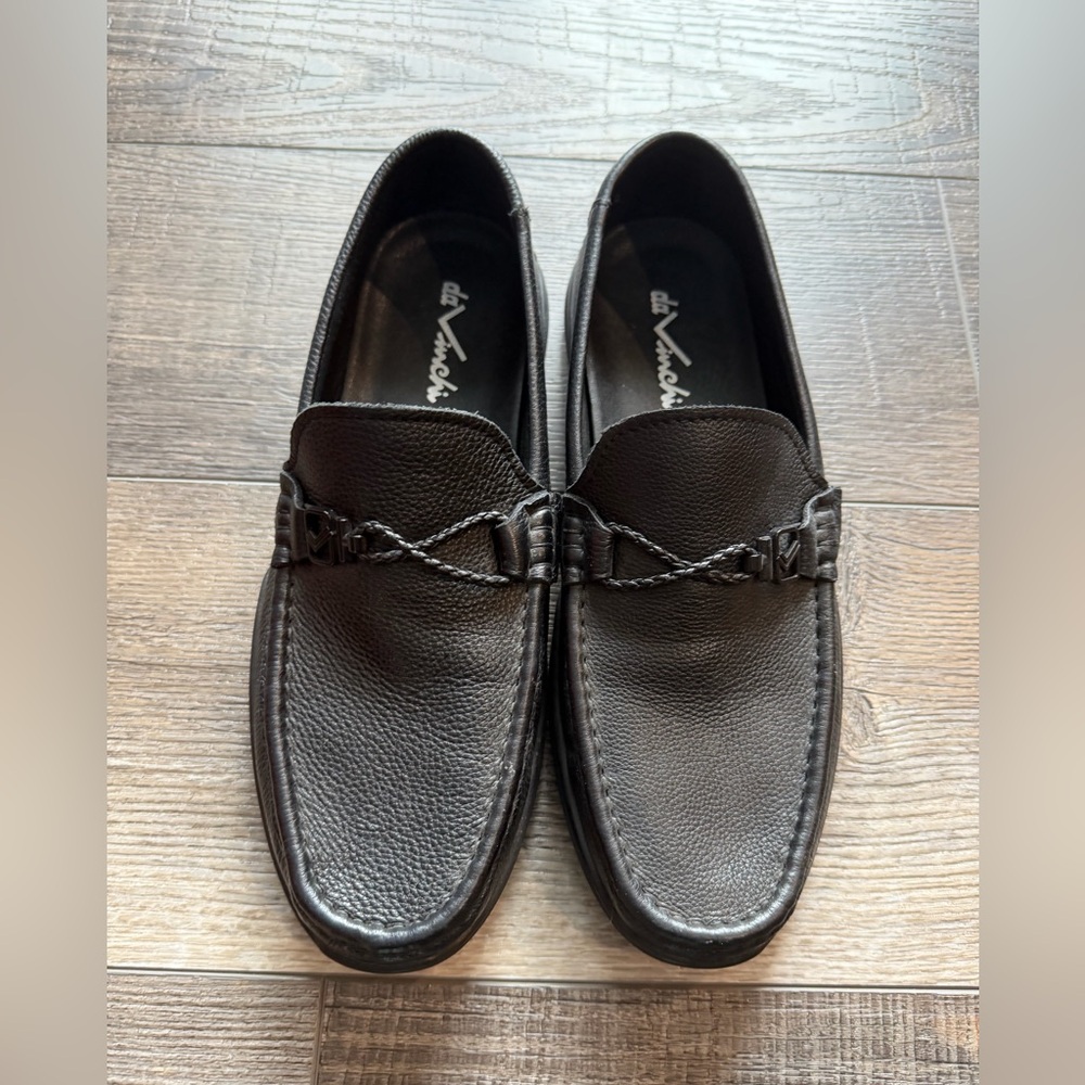 Da Vinchi Black Leather Slip On Loafer Shoe Men Size 9 US / 42 EU
